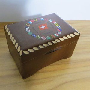 JEC Vintage Swiss Jewelry Music Trinket Box Plays Yellow Bird Hand Crafted